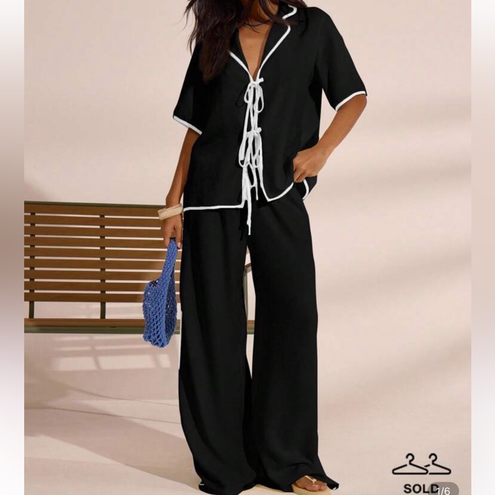 Women's Black Wide-Leg Pants & Top Set